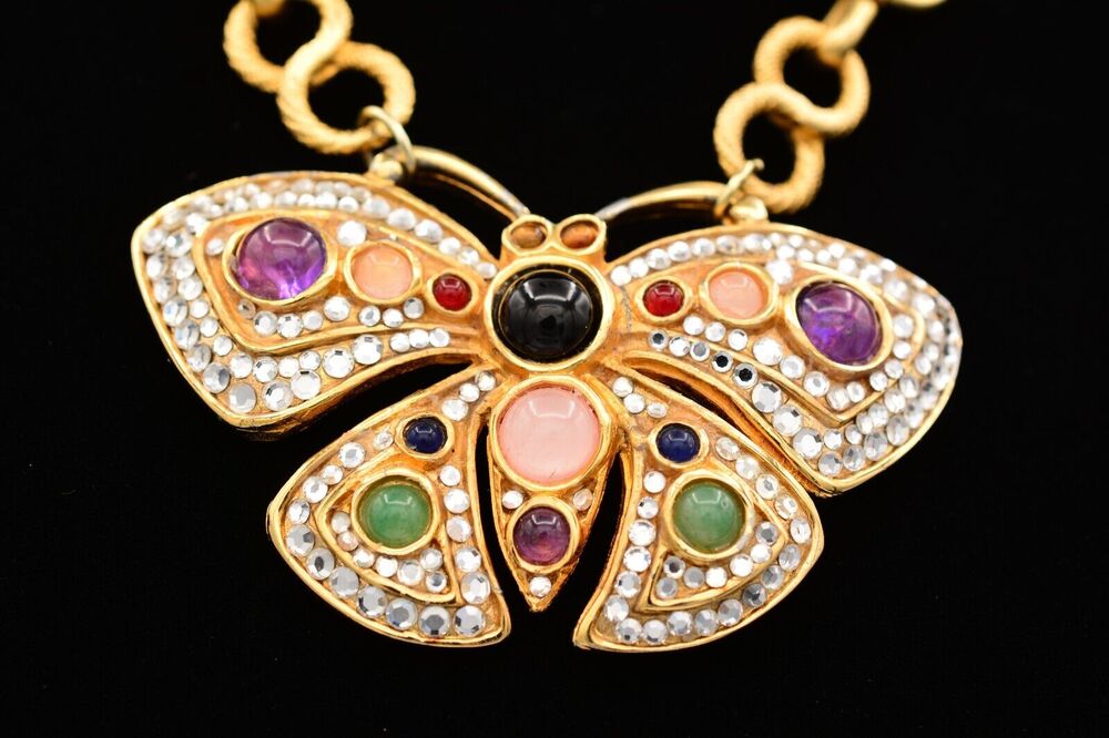 Judith Leiber Cabochon Butterfly Necklace Pendant Collar Crystal AS IS Bin4B